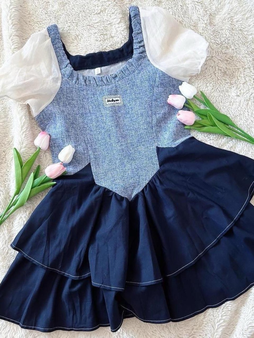 Blue Puff Sleeve Mini Dress